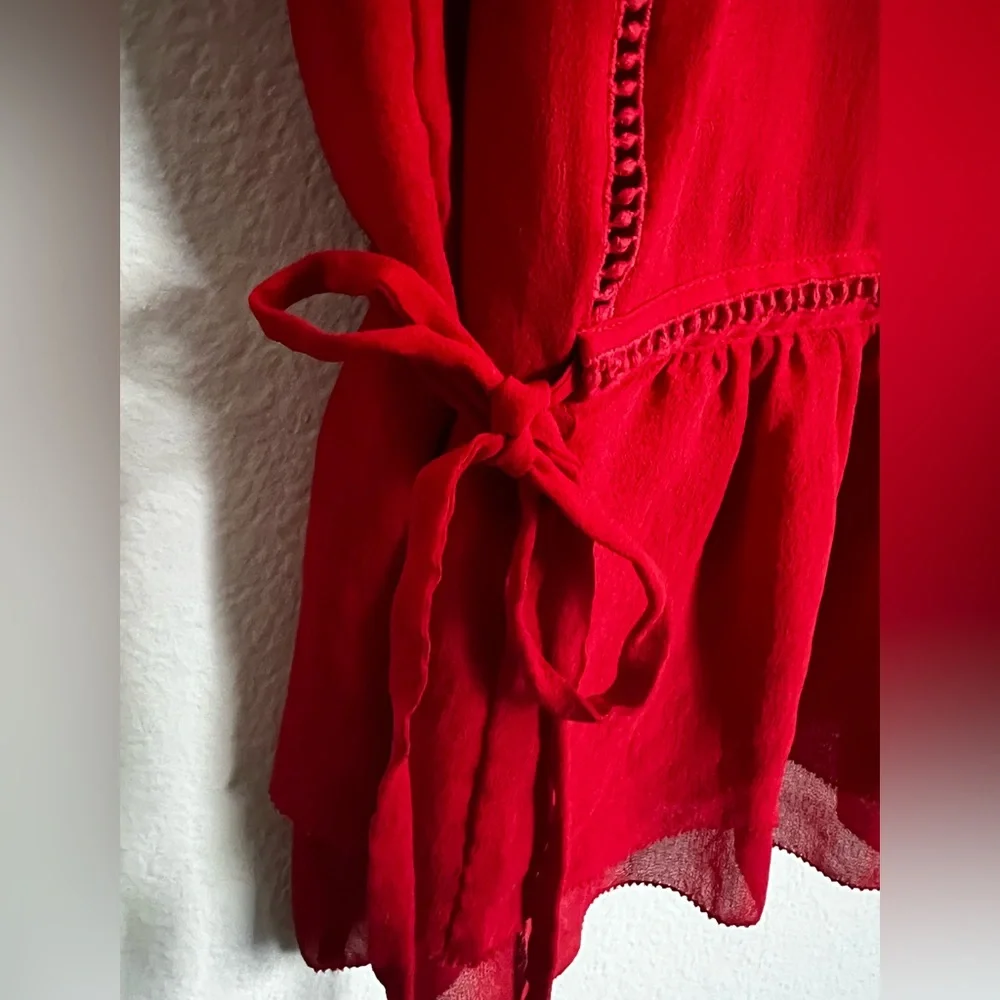 Tory Burch Red Sleeveless Peplum Tie-Waist Top